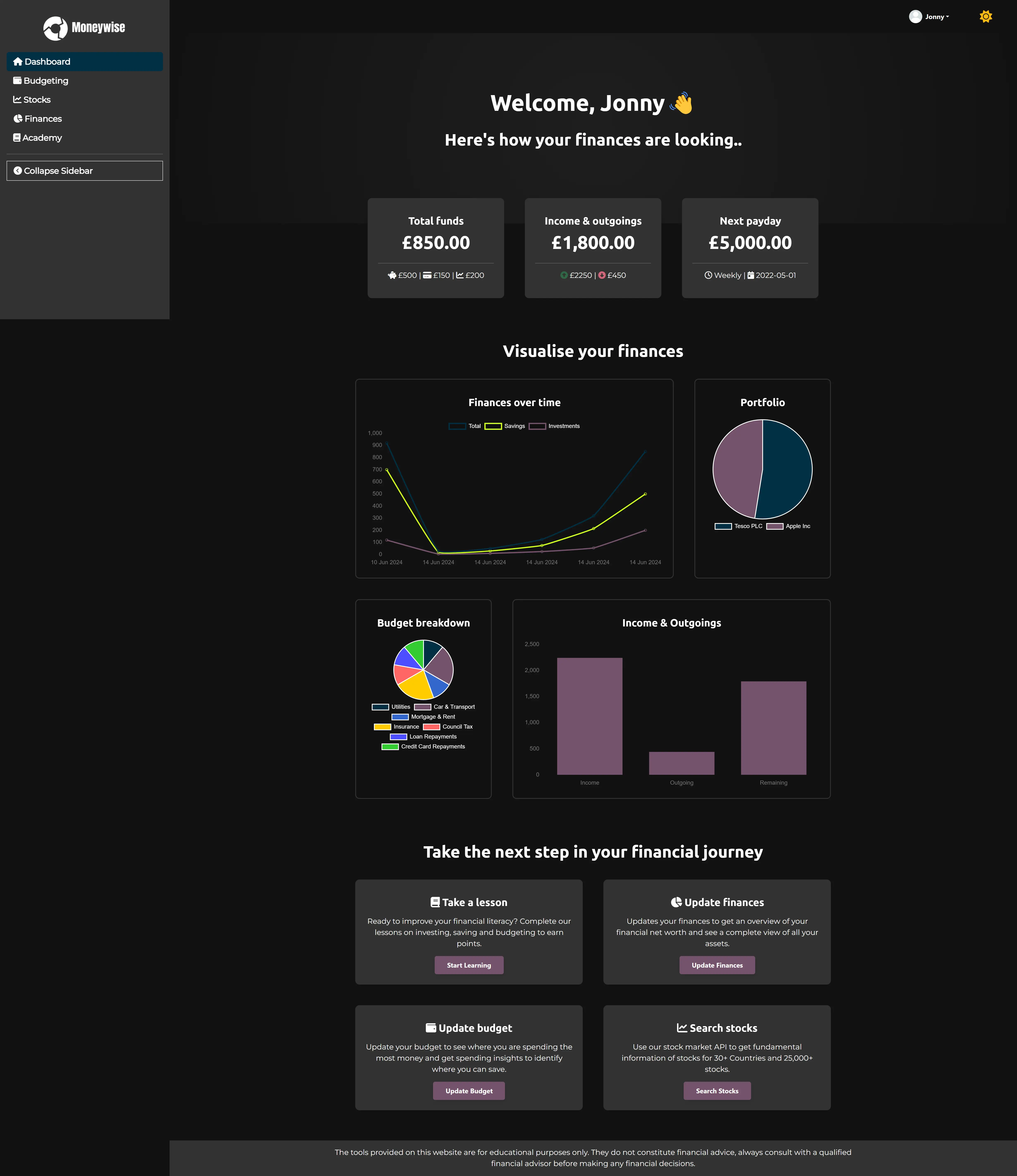 Moneywise dark mode feature